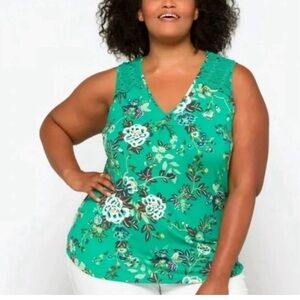 Daniel Rainn NWT Women’s Size 1X Sleeveless Crochet Lace Green Floral Tunic NEW